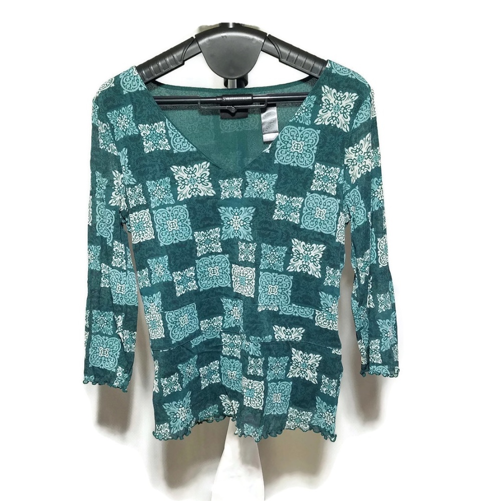 Axcess Liz Claiborne Teal Blue 3/4 Sleeve Shirt